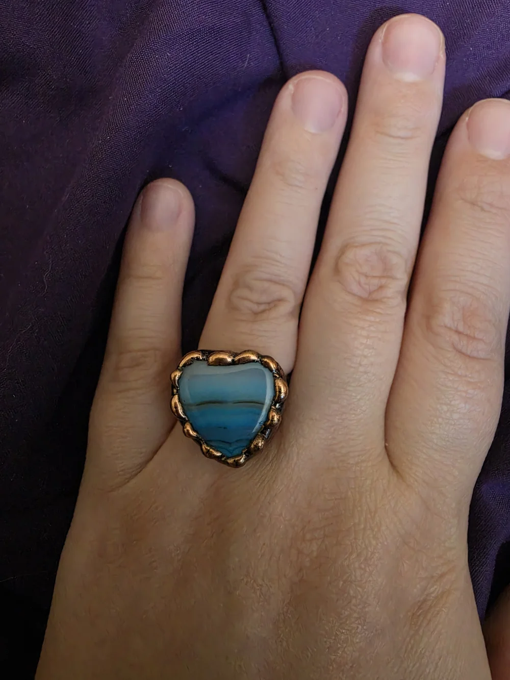 Ajustable Gold-Tone Heart Blue Agate Ring - Women Jewelry